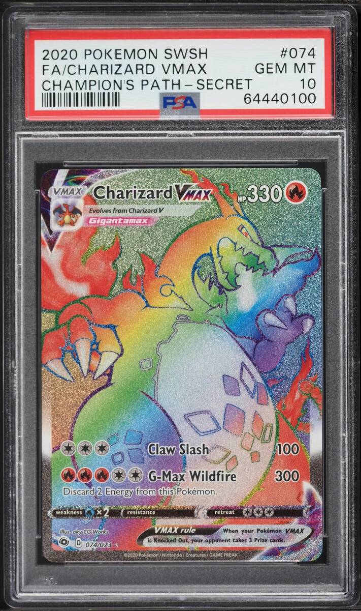 2020 Pokemon Sword & Shield Champion's Path Rainbow Rare Charizard VMAX #74 PSA 10 GEM MINT