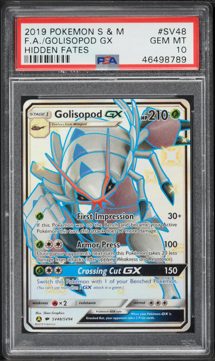 2019 Pokemon Sun & Moon Hidden Fates Shiny Full Art Golisopod GX #SV48 PSA 10 GEM MINT