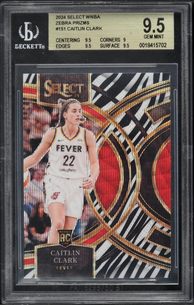 Zebra Select Rookie 2024 Select Premier WNBA Zebra Prizms Caitlin Clark ROOKIE #151 BGS 9.5 ...