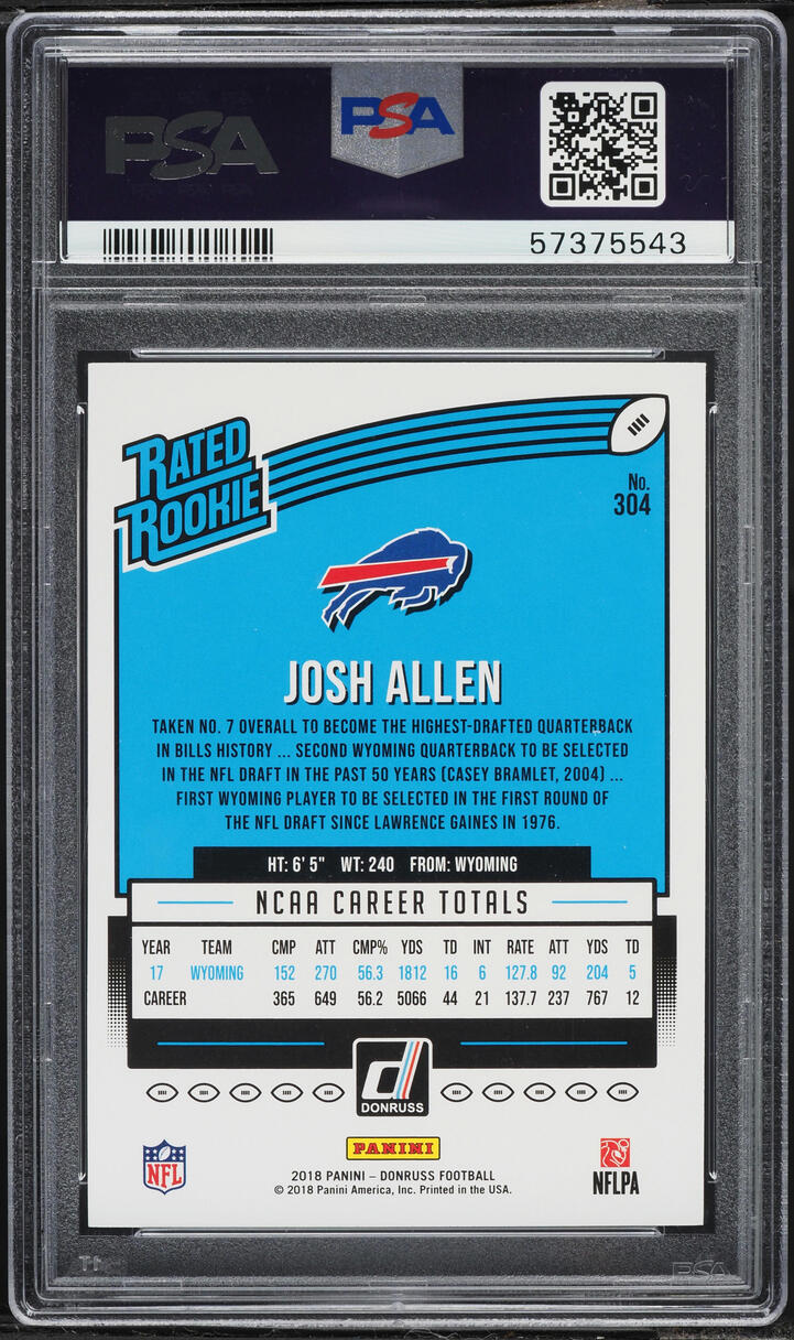 2018 Donruss Football Josh Allen ROOKIE #304 PSA 9 MINT