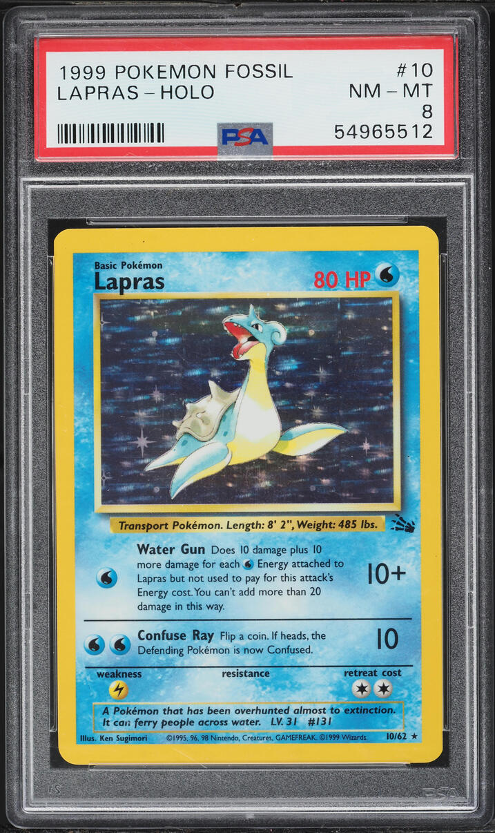 1999 Pokemon Fossil Holo Lapras #10 PSA 8 NM-MT