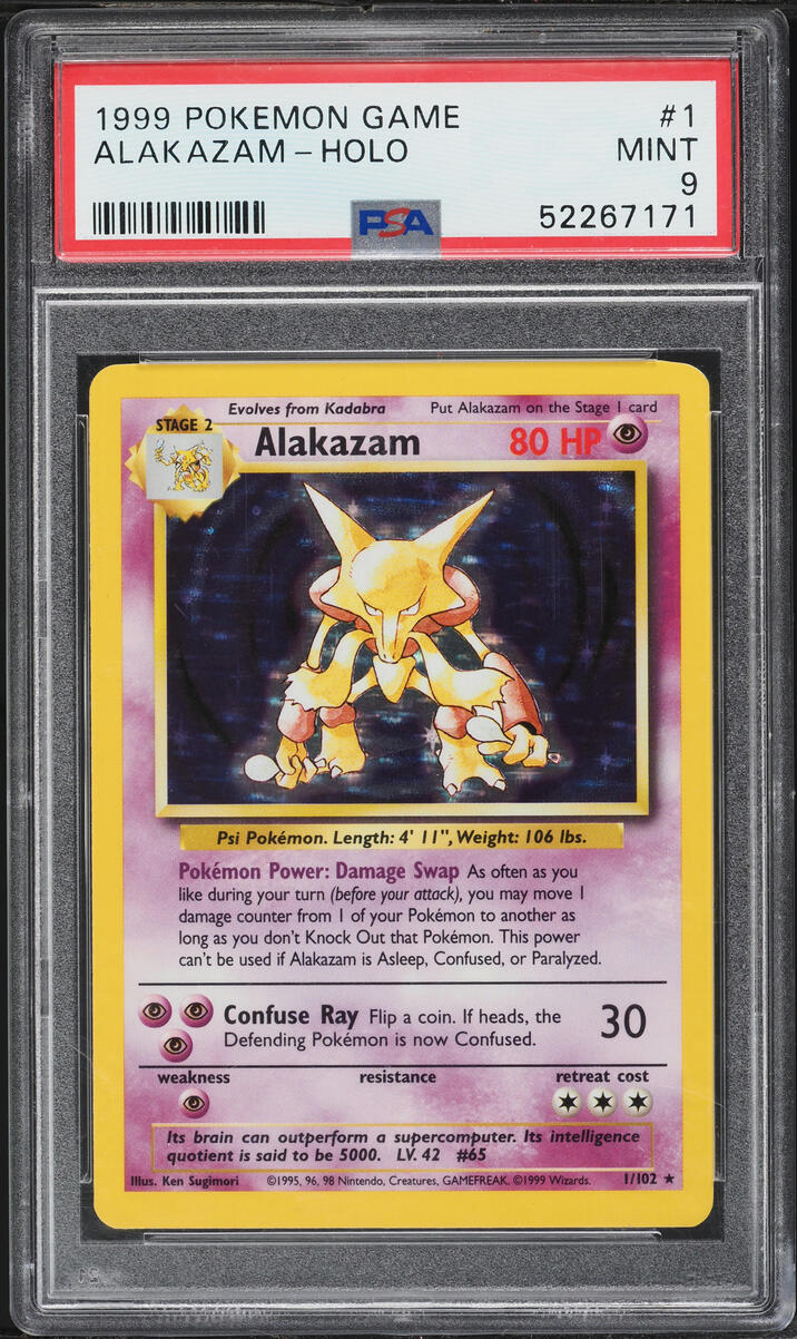 1999 Pokemon Base Set Holo Alakazam #1 PSA 9 MINT