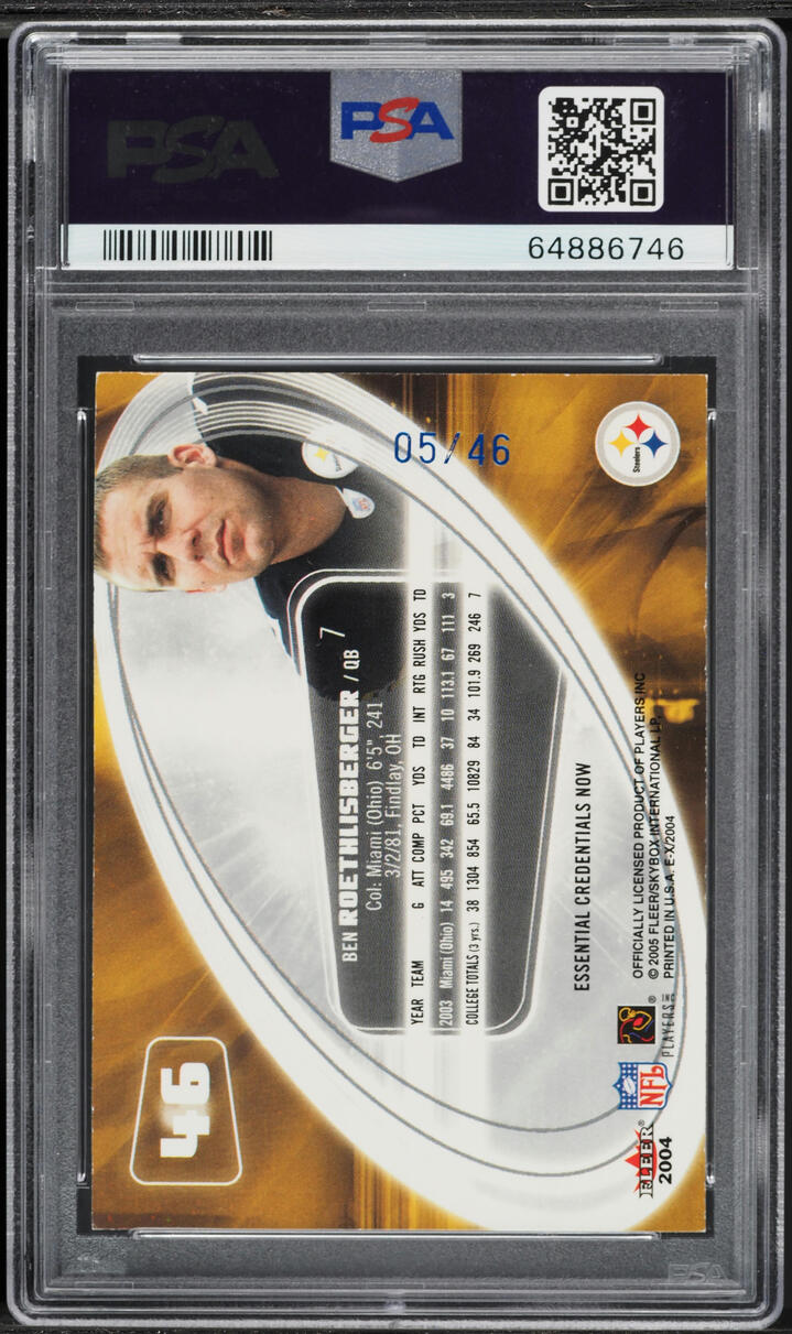 2004 Fleer E-X Essential Credentials Now Ben Roethlisberger ROOKIE /46 #46 PSA 9 MINT