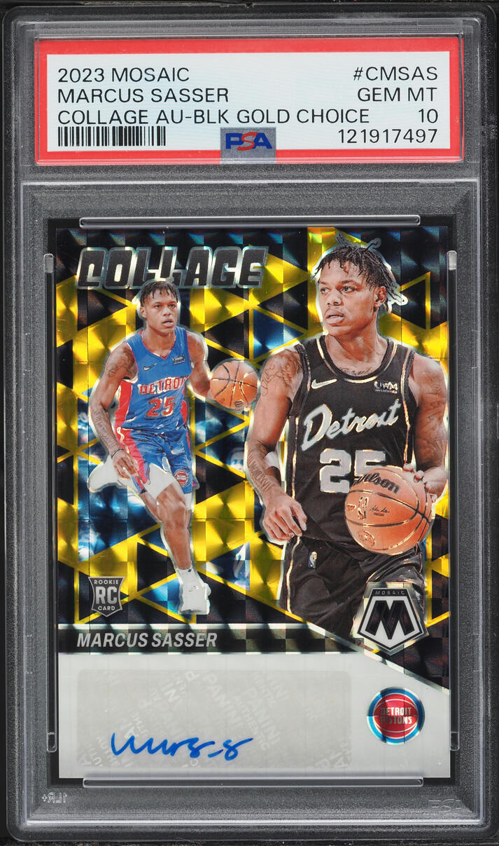 2023 Panini Mosaic Collage Black Gold Choice Marcus Sasser ROOKIE AUTO /8 #CMSAS PSA 10 GEM