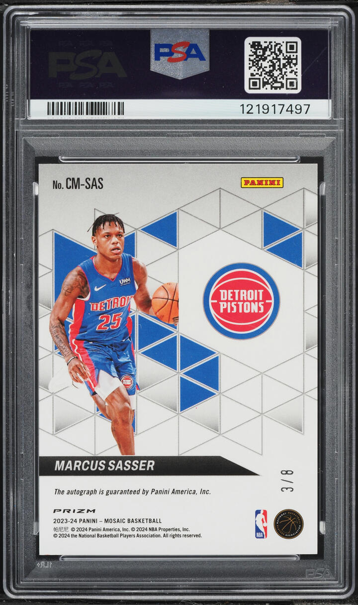 2023 Panini Mosaic Collage Black Gold Choice Marcus Sasser ROOKIE AUTO /8 #CMSAS PSA 10 GEM