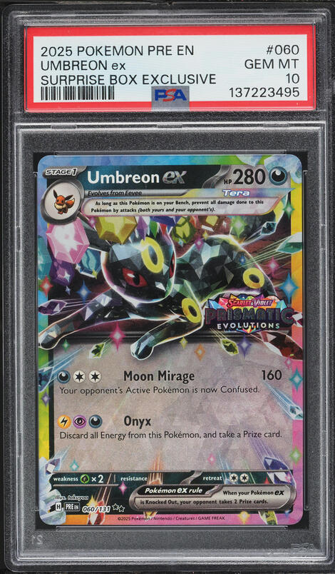 2025 Pokemon SV Prismatic Evolutions Surprise Box Holo Umbreon EX #60 PSA 10 GEM MINT