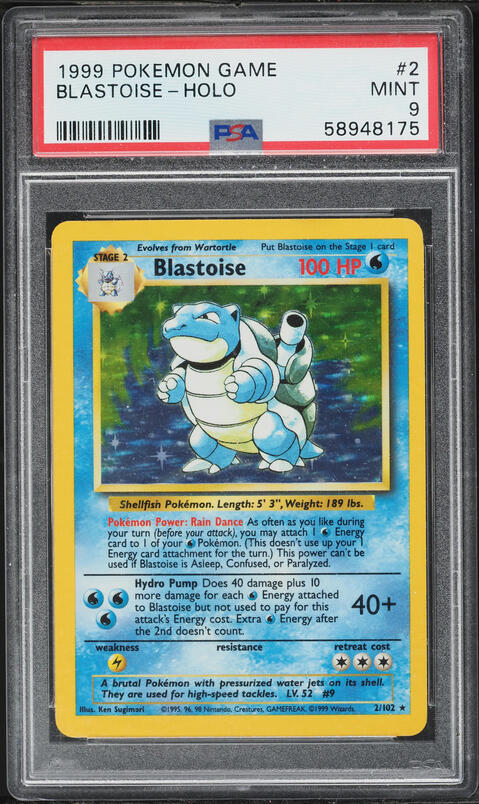 1996 Pokemon Japanese Base Set No Rarity Symbol Holo Blastoise #9