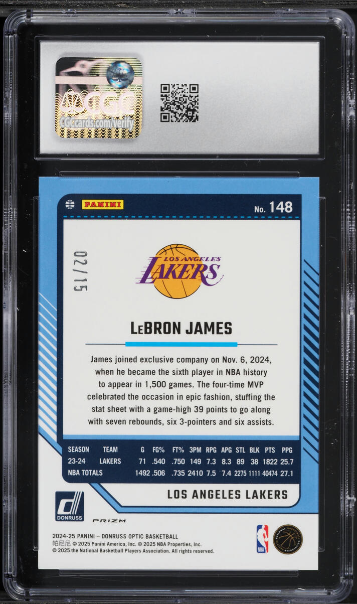 2024 Donruss Optic White International LeBron James /15 #148 CGC 8.5 NM-MT+