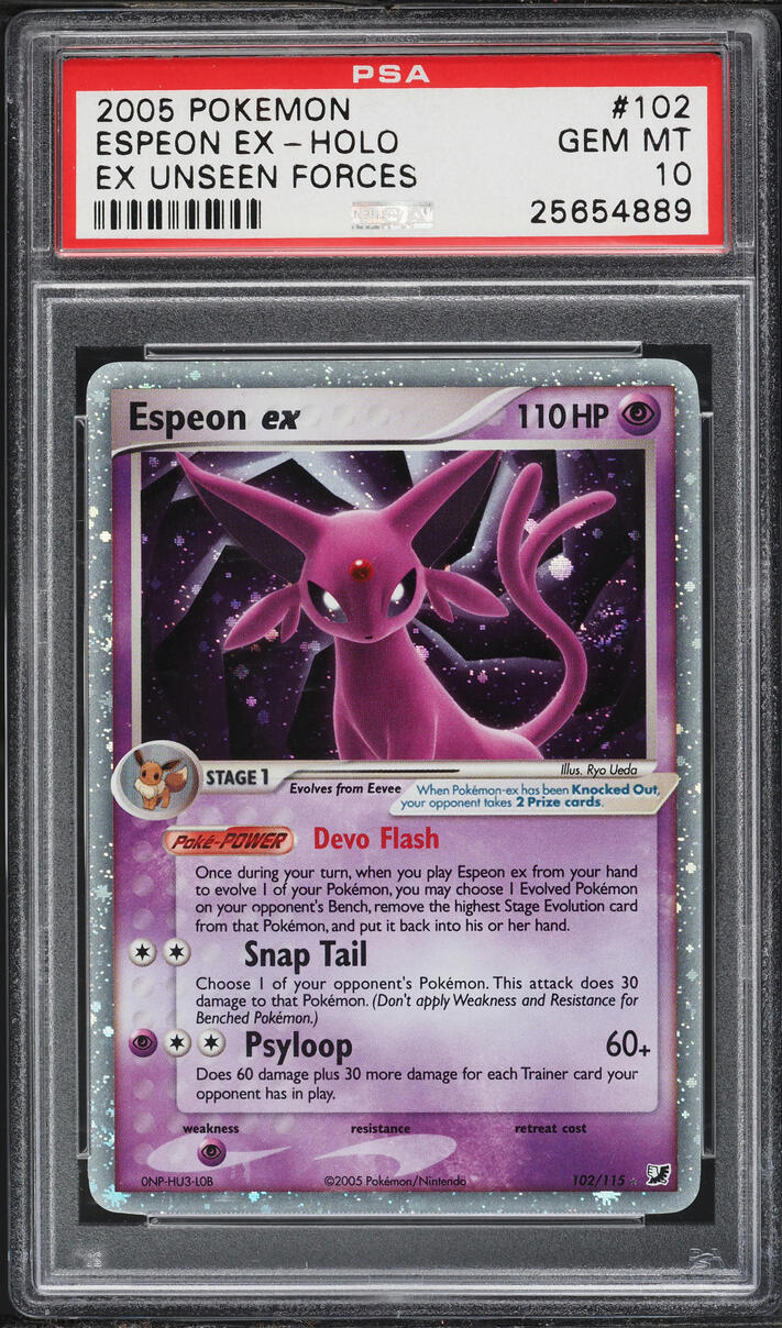 2005 Pokemon EX Unseen Forces Holo Espeon ex #102 PSA 10 GEM MINT on Fanatics Collect 2005 Pokemon EX Unseen Forces Holo Espeon ex #102 PSA 10 GEM MINT on Fanatics Collect
