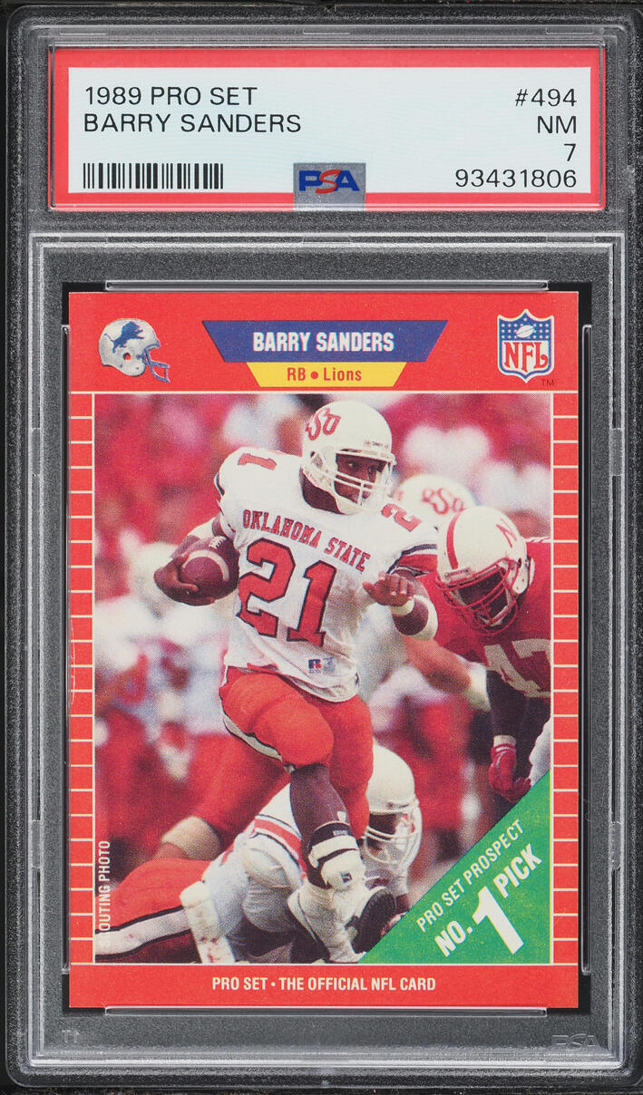 1989 Pro Set Football Barry Sanders ROOKIE #494 PSA 7 NRMT