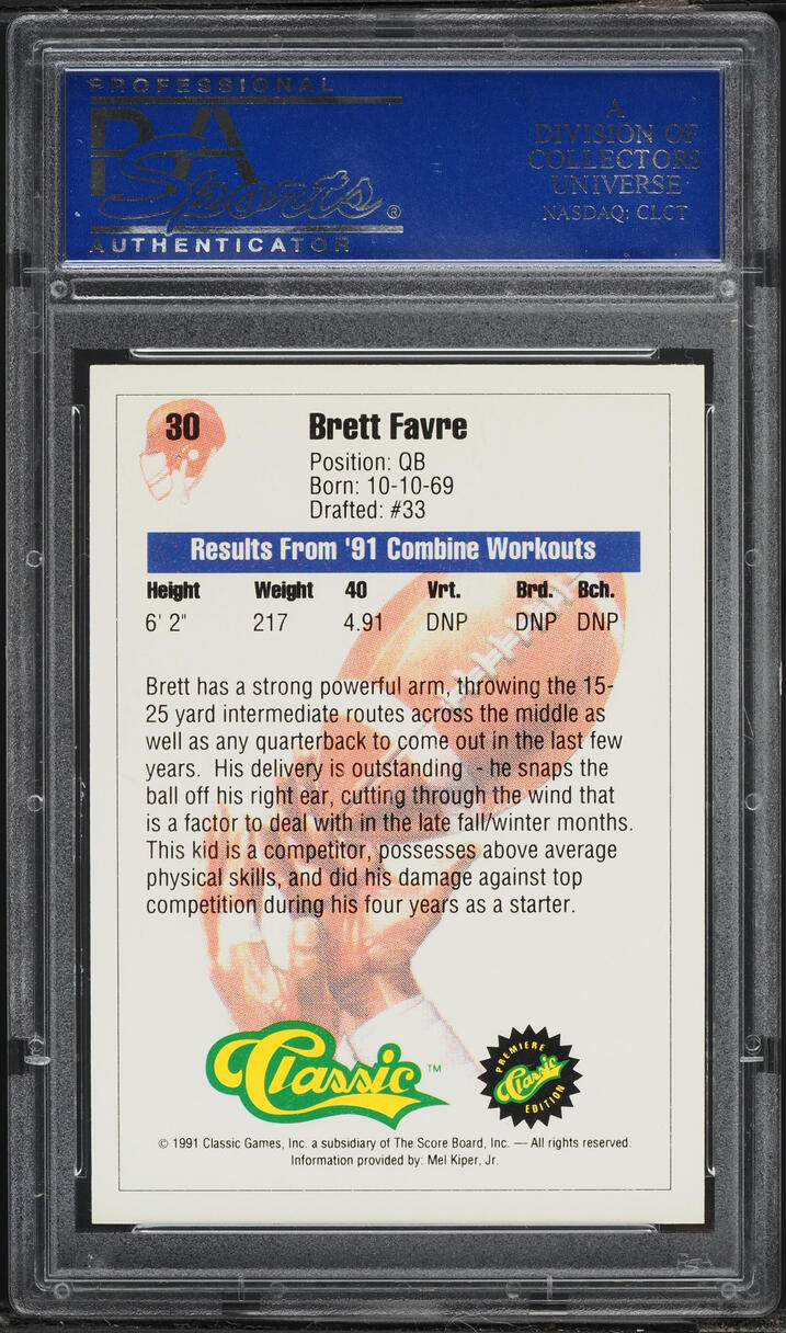 1991 Classic Football Brett Favre ROOKIE #30 PSA 10 GEM MINT