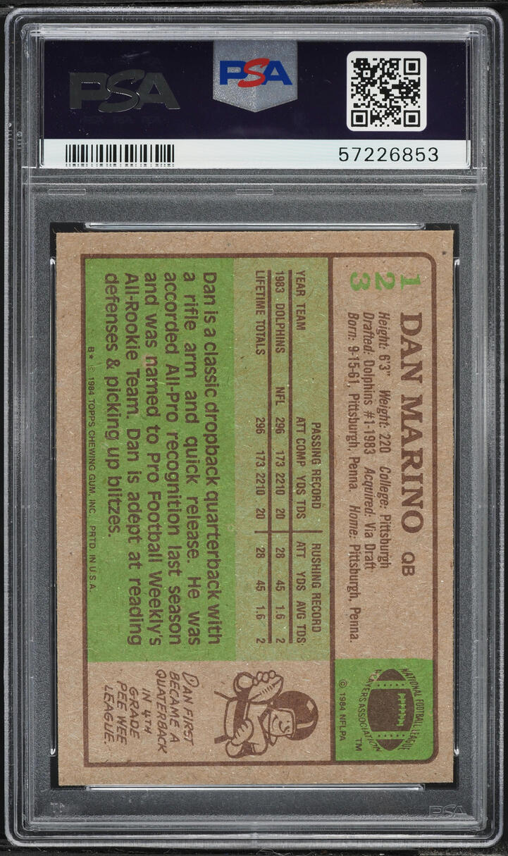 1984 Topps Football Dan Marino ROOKIE #123 PSA 8 NM-MT