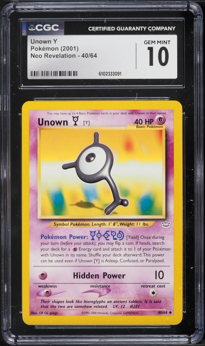 2001 Pokemon Neo Revelation Unown Y #40 CGC 10 GEM MINT graded card