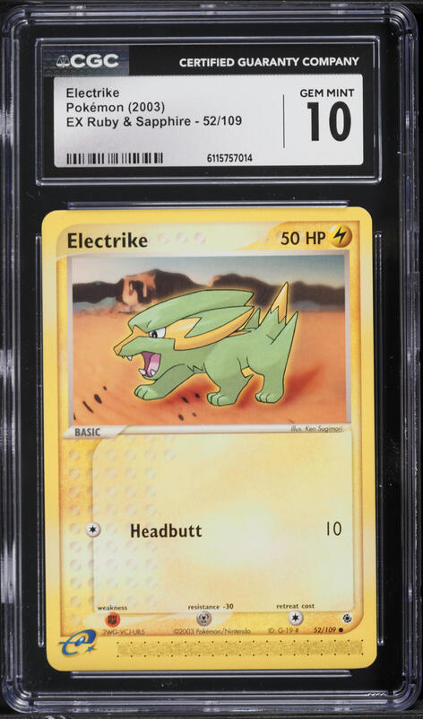 2003 Pokemon EX Ruby & Sapphire Electrike #52 CGC 10 GEM MINT