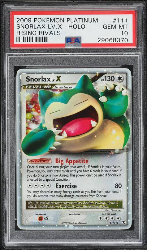 2009 Pokemon Platinum Rising Rivals Holo Snorlax Lv X #111 PSA 10