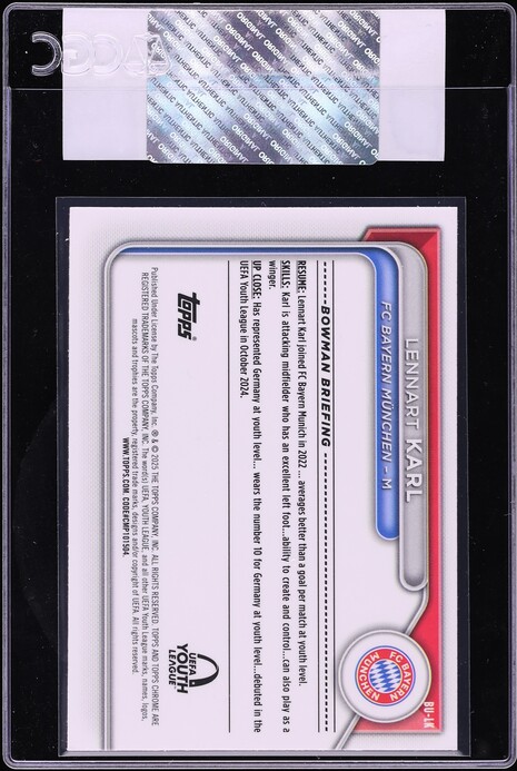 2024 Bowman Chrome UEFA Youth League Lennart Karl ROOKIE #BU-LK CGC AUTH