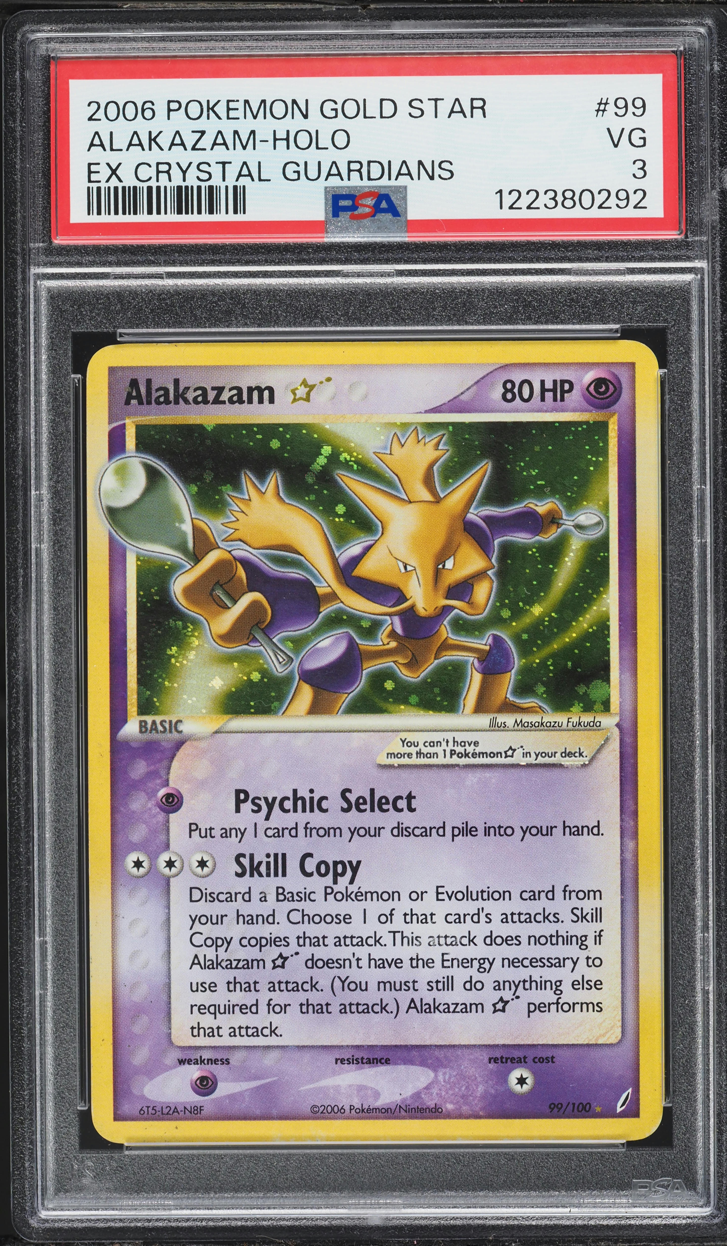 2006 Pokemon EX Crystal Guardians Holo Alakazam Gold Star #99 PSA
