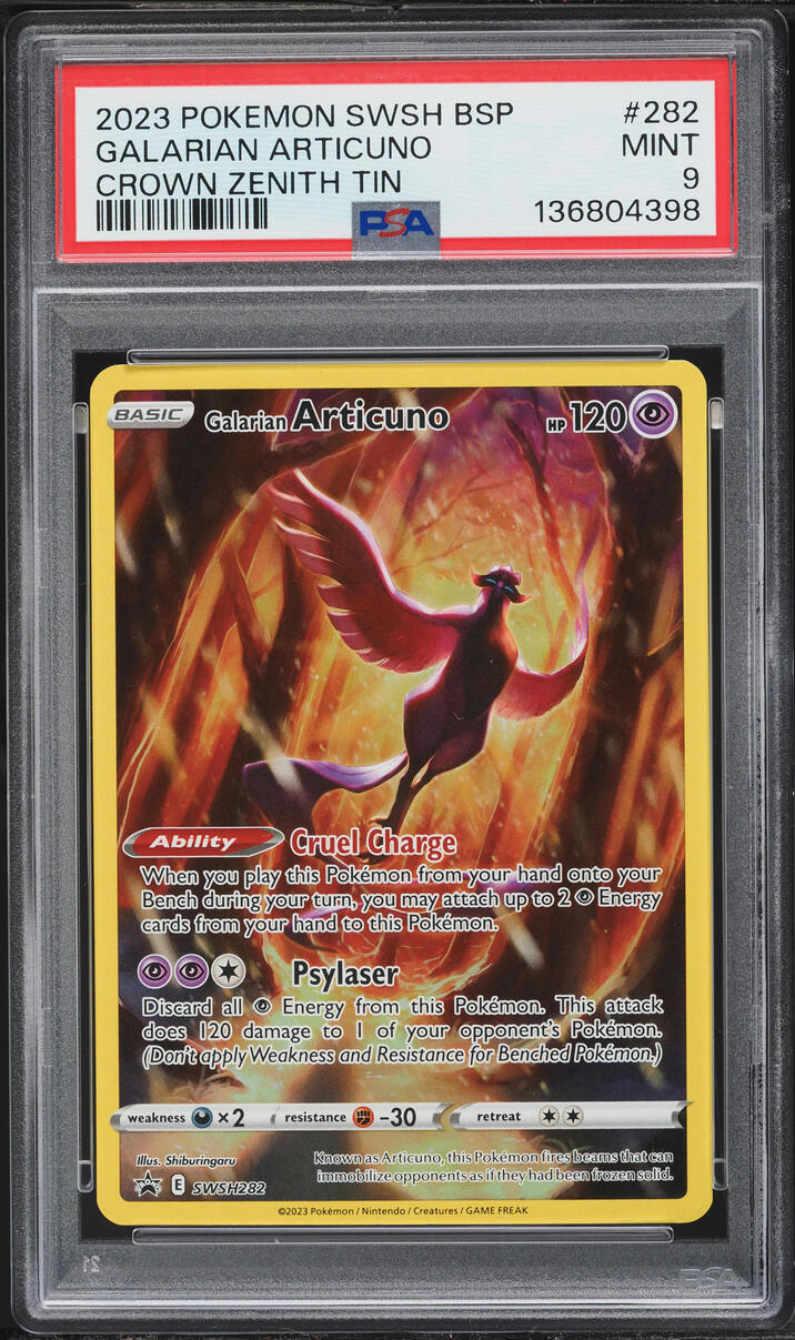 2023 Pokemon Sword & Shield Promo Crown Zenith Tin Alt Art Galarian Articuno #282 PSA 9 MINT