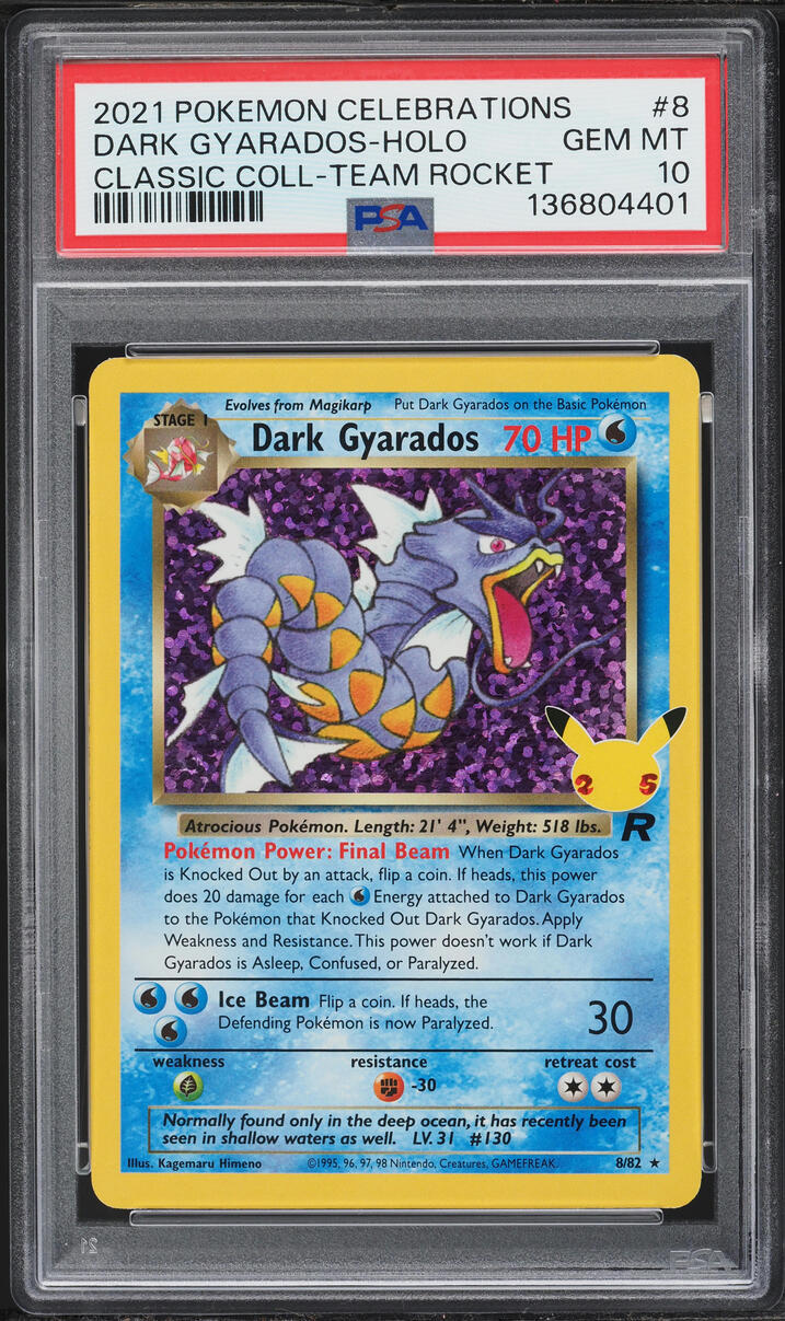 2021 Pokemon Sword & Shield Celebrations Classic Team Rocket Holo Dark Gyarados #8 PSA 10 GEM