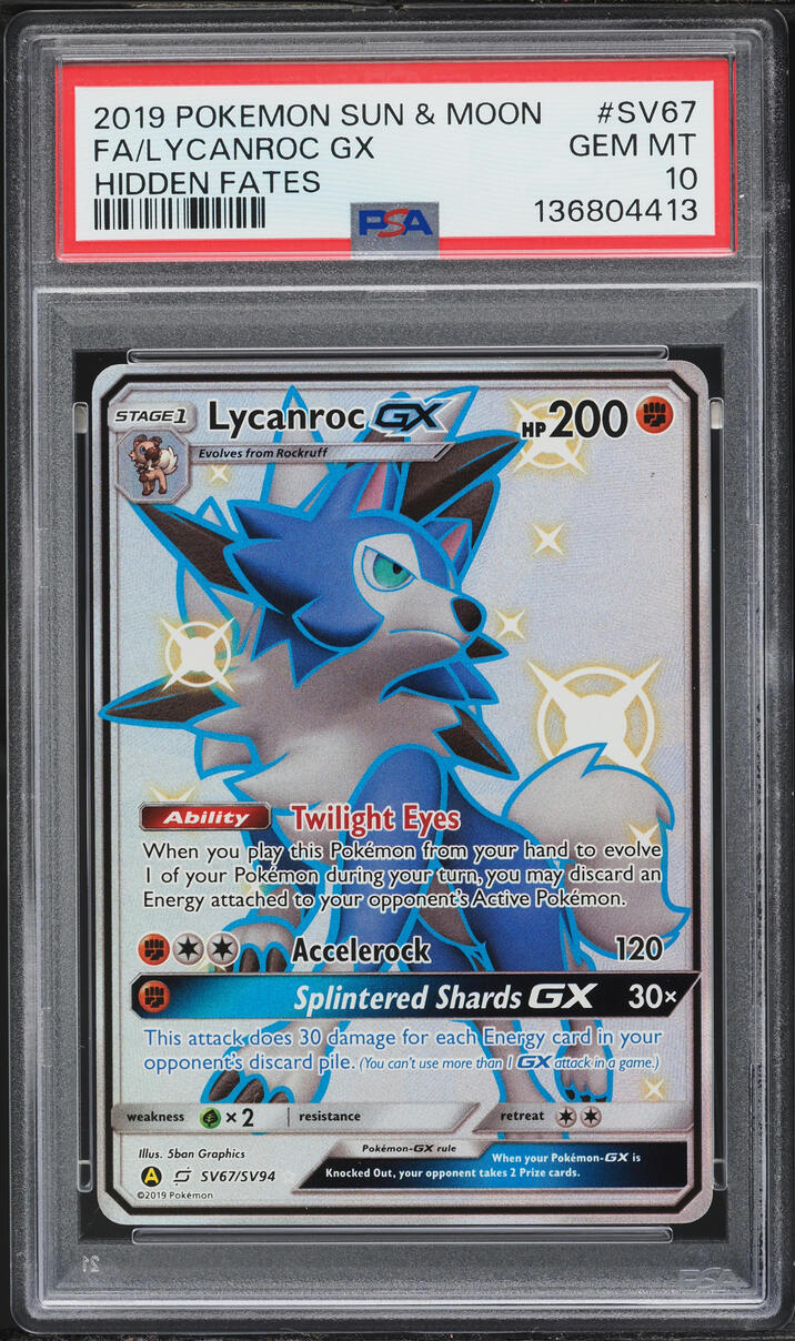 2019 Pokemon Sun & Moon Hidden Fates Full Art Shiny Lycanroc Gx