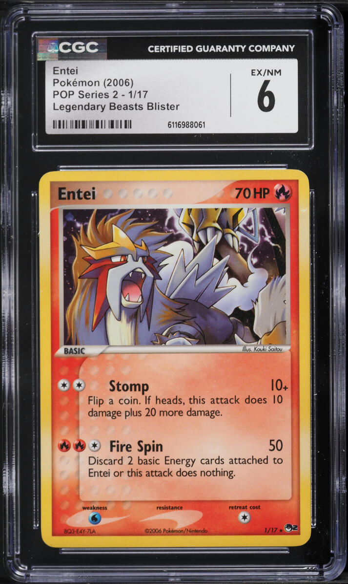 2006 Pokemon POP Series 2 Legendary Beasts Blister Entei #1 CGC 6 EXMT