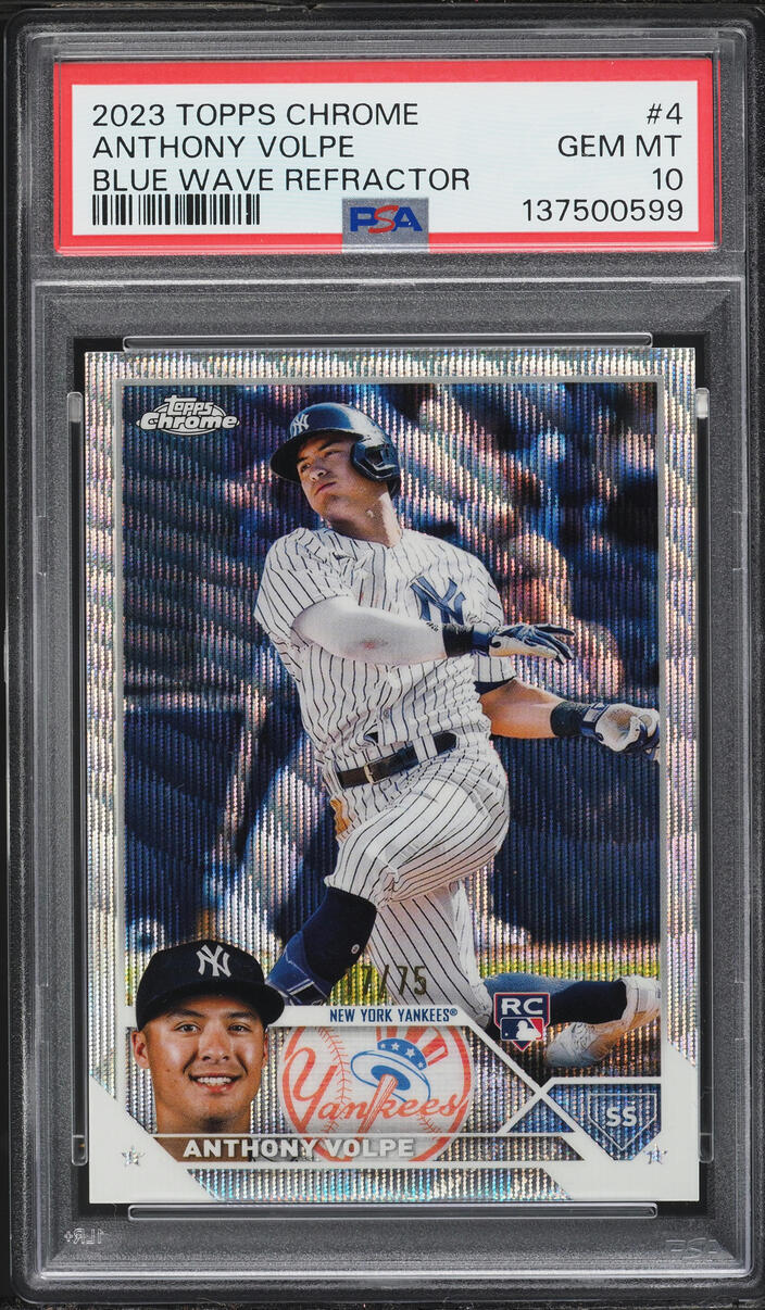 2023 Topps Chrome Blue Wave Refractor Anthony Volpe ROOKIE /75 #4 PSA 10 GEM MINT