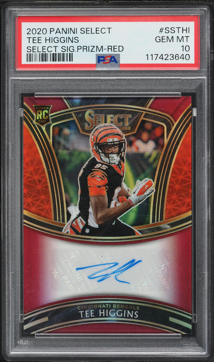 2020 Panini Select Signatures Red Prizm Tee Higgins ROOKIE AUTO /25 #SSTHI PSA 10 GEM MINT
