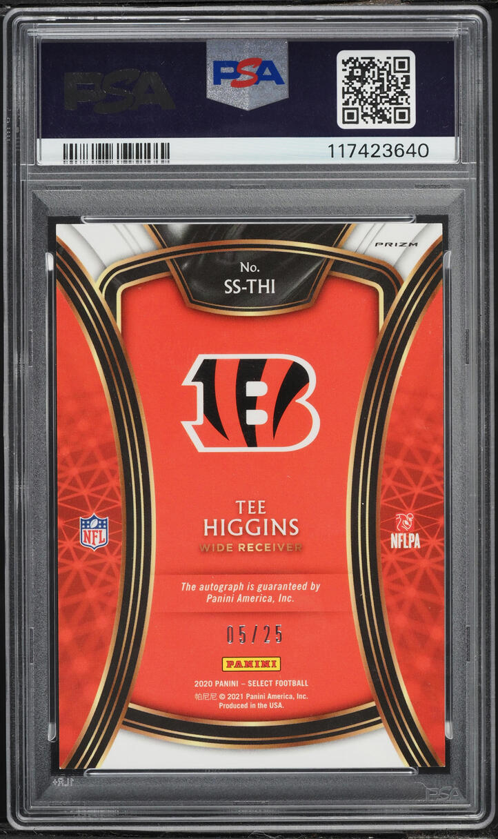 2020 Panini Select Signatures Red Prizm Tee Higgins ROOKIE AUTO /25 #SSTHI PSA 10 GEM MINT