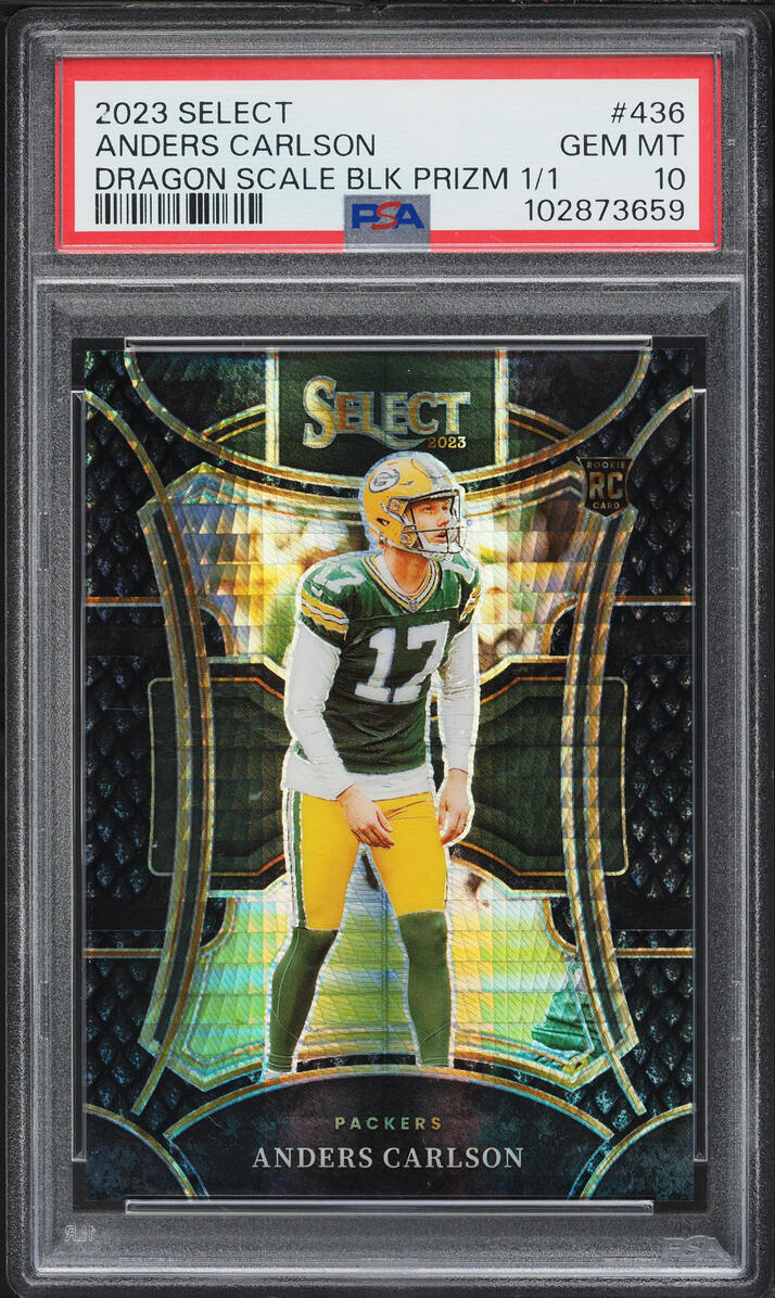 2023 Panini Select Dragon Scale Black Prizm Anders Carlson ROOKIE 1/1 #436 PSA 10 GEM MINT