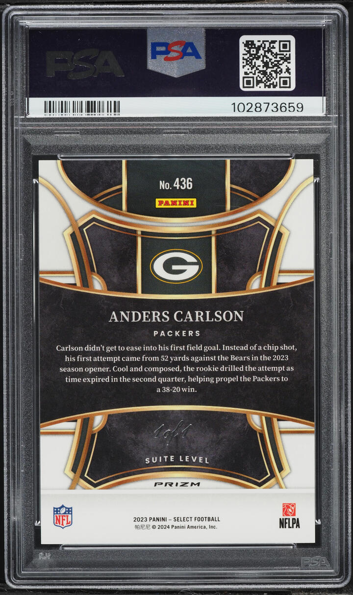 2023 Panini Select Dragon Scale Black Prizm Anders Carlson ROOKIE 1/1 #436 PSA 10 GEM MINT