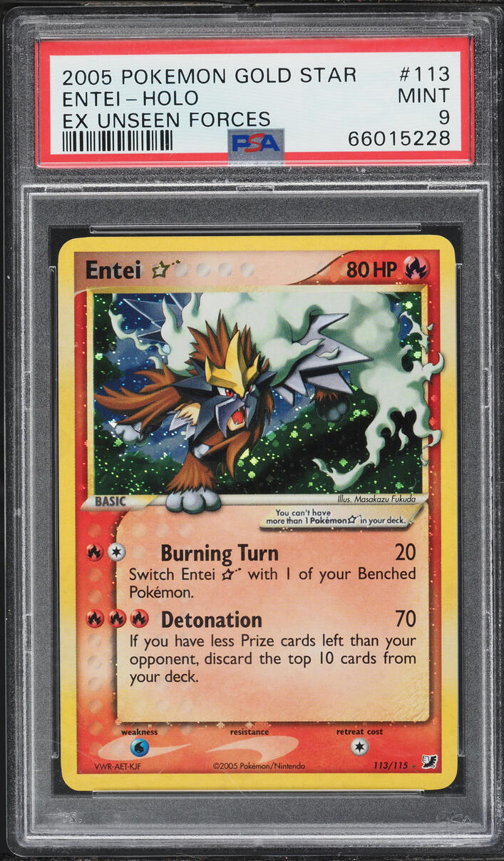 entei holographic pokemon card (Heavy Play)(Holo Rare) - 4/132 the trusted official grading guarantees its condition Entei Gold Star 2005 Pokemon