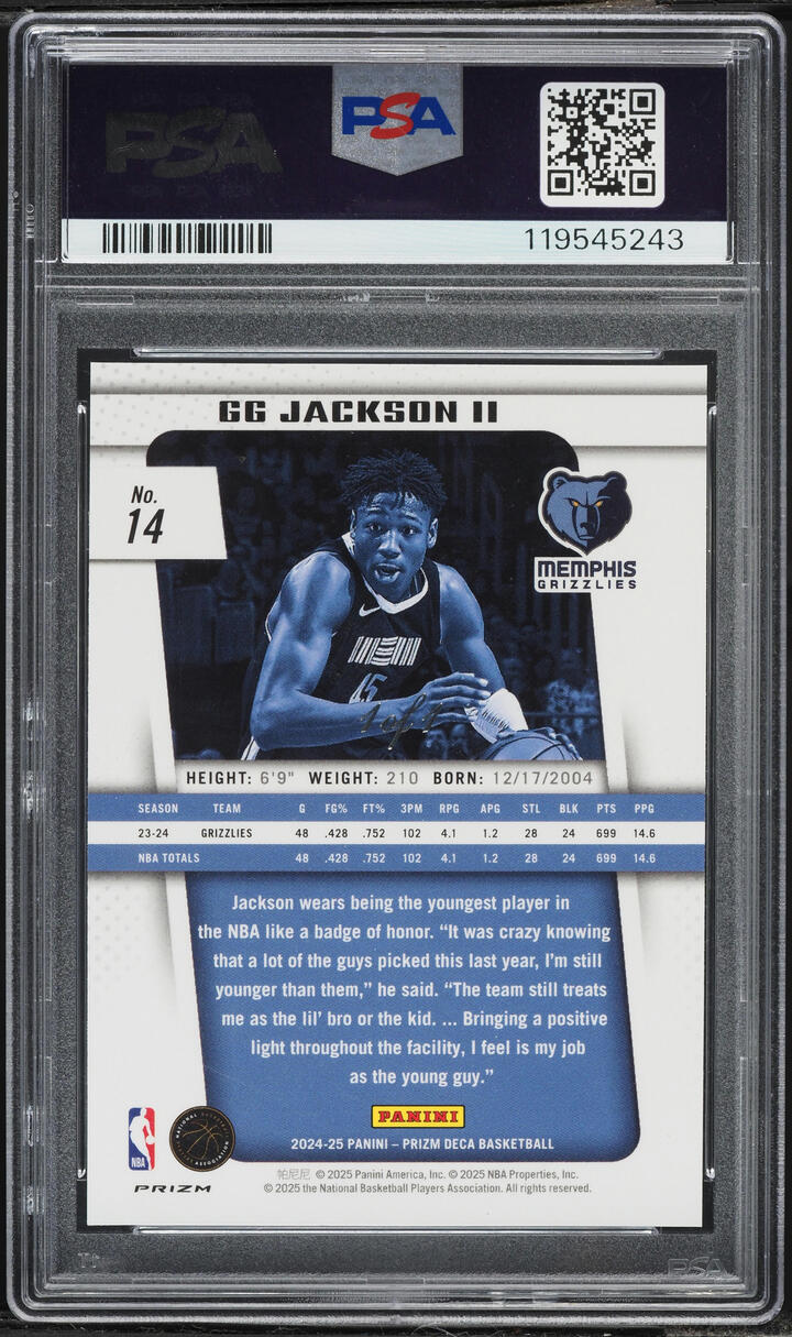 2024 Panini Prizm Deca Black GG Jackson II 1/1 #14 PSA 8 NM-MT