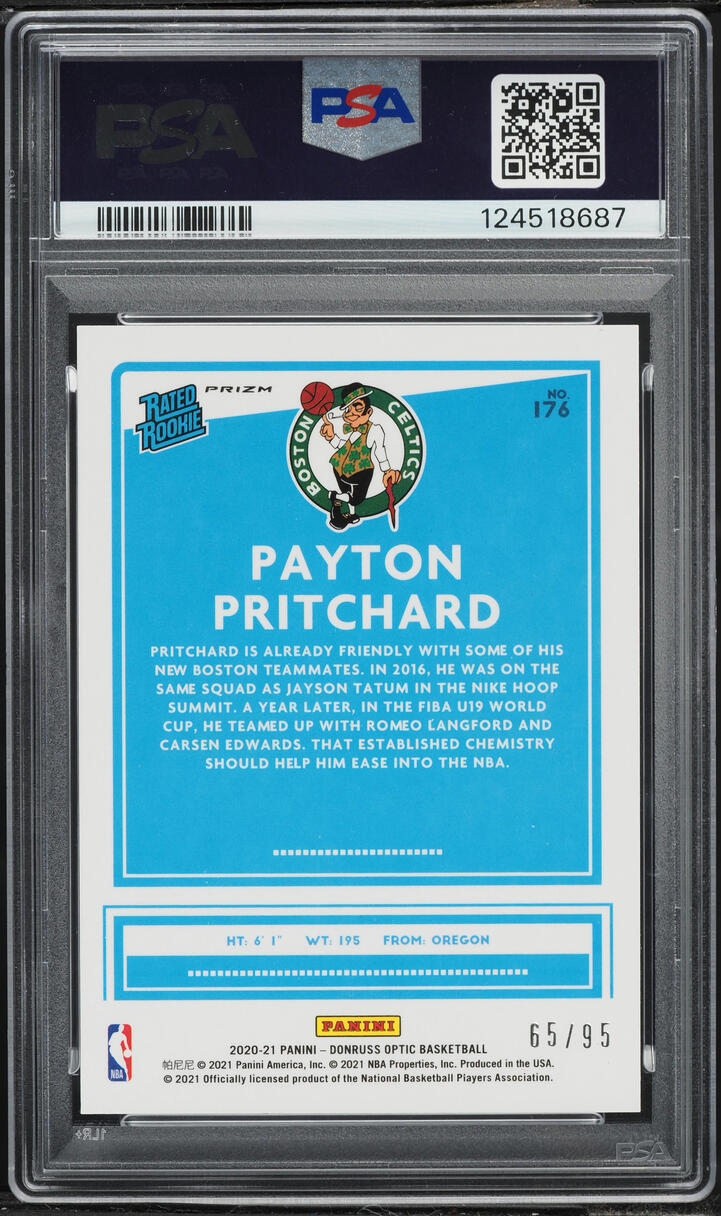 2020 Donruss Optic Fast Break Purple Payton Pritchard ROOKIE /95 #176 PSA 10 GEM MINT