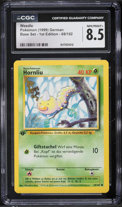 1999 Pokemon Base Set Shadowless 1st Edition Weedle #69 CGC 10 GEM