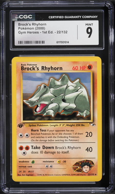 2000 Pokemon Gym Heroes Brock's Rhyhorn #70 CGC 9 MINT on Fanatics Collect