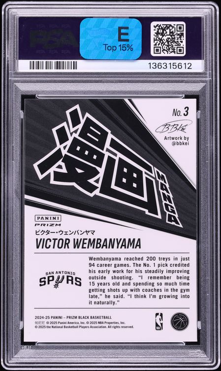 2024 Panini Prizm Black Manga Victor Wembanyama #3 PSA 10 GEM MINT