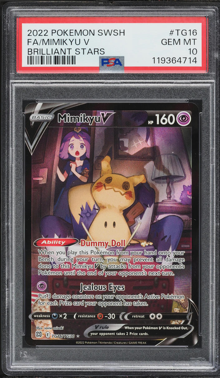 2022 Pokemon Sword & Shield Brilliant Stars CHR Mimikyu V #TG16 PSA 10 GEM MINT