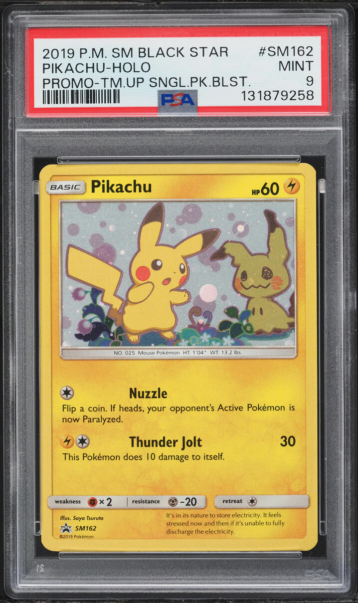 2019 Pokemon Sun & Moon Black Star Promo Single Pack Holo Pikachu #SM162 PSA 9 MINT