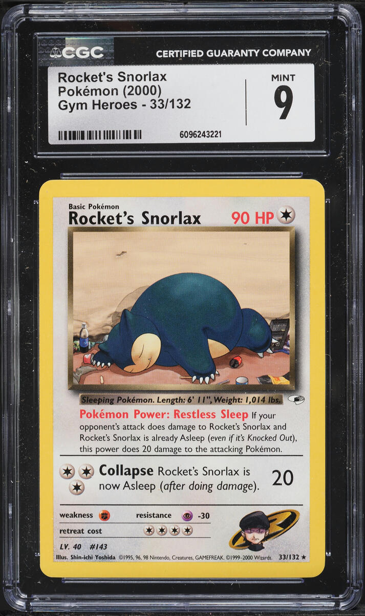2000 Pokemon Gym Heroes Rocket's Snorlax #33 CGC 9 MINT