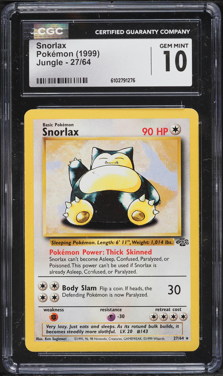 1999 Pokemon Jungle Snorlax #27 CGC 10 GEM MINT