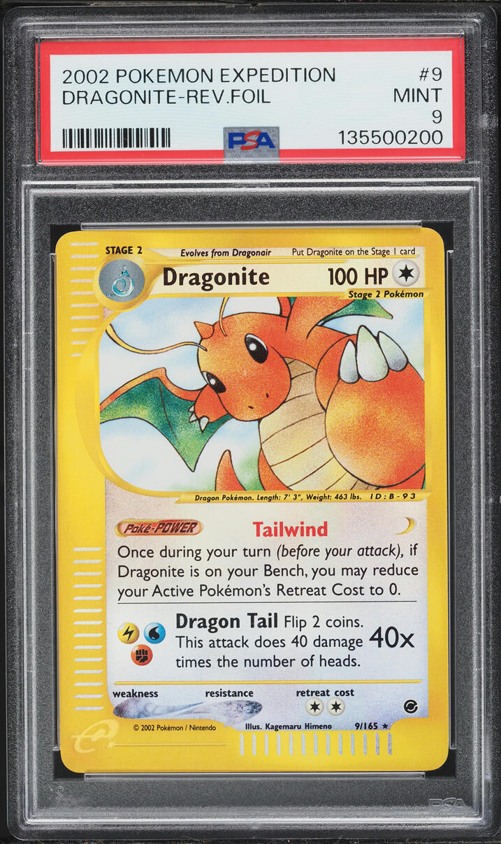 2002 Pokemon Expedition Reverse Holo Dragonite #9 PSA 9 MINT on