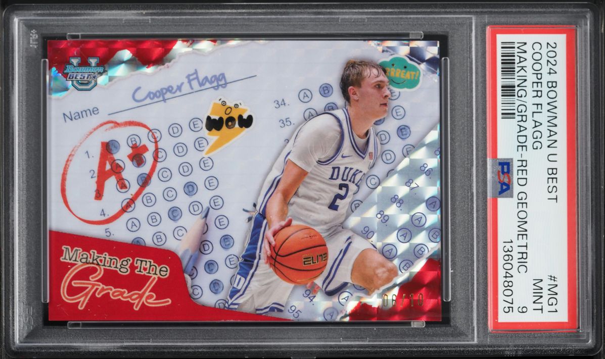2024 Bowman Best University Basketball Red Geometric Refractor Cooper Flagg #MG-1 PSA 9