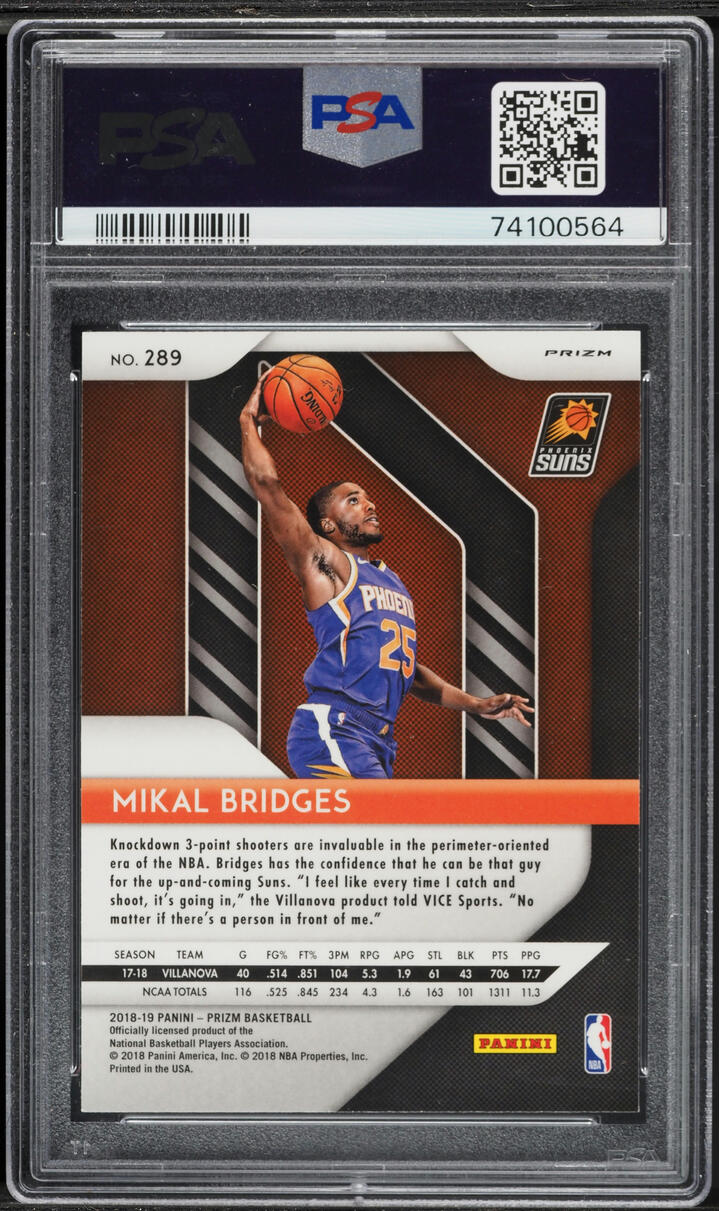 2018 Panini Prizm Choice Tiger Stripe Mikal Bridges ROOKIE #289 PSA 9 MINT