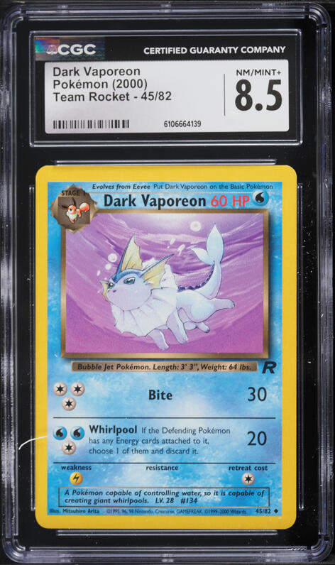2000 Pokemon Team Rocket Dark Vaporeon #45 CGC 8.5 NM-MT+