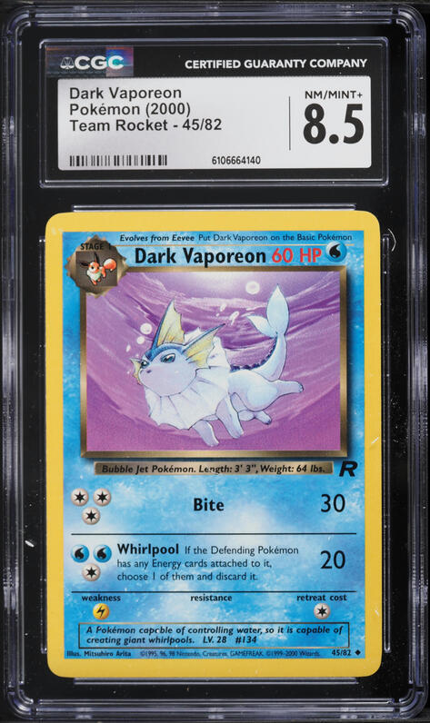 2000 Pokemon Team Rocket Dark Vaporeon #45 CGC 8.5 NM-MT+