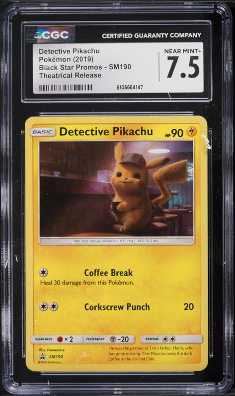 2019 Pokemon Sun & Moon Promo Theatrical Release Detective Pikachu #SM190 CGC 7.5 NRMT+