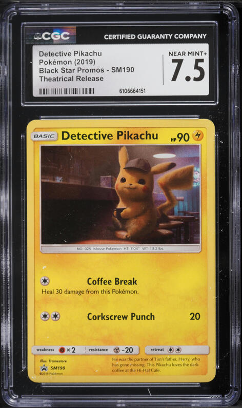 2019 Pokemon Sun & Moon Promo Theatrical Release Detective Pikachu #SM190 CGC 7.5 NRMT+