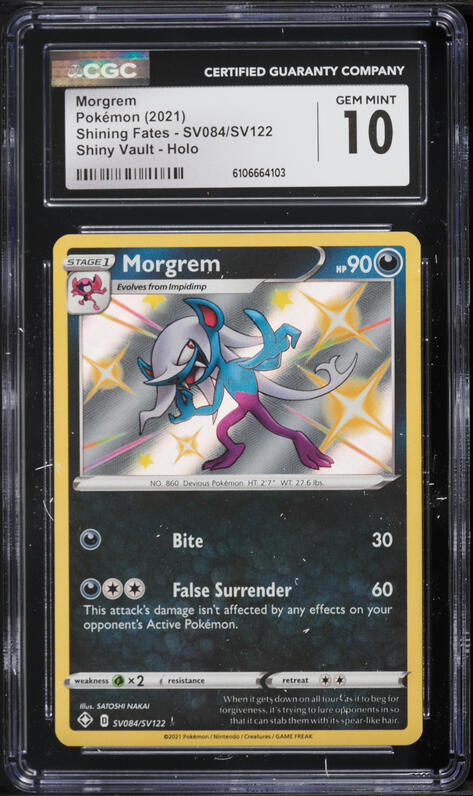 2021 Pokemon Sword & Shield Shining Fates Shiny Vault Holo Morgrem #SV084 CGC 10 GEM MINT
