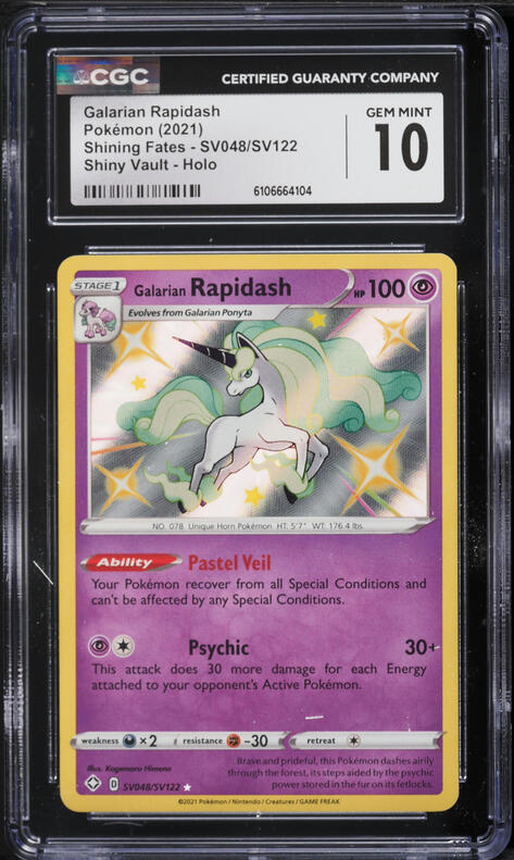 2021 Pokemon Sword & Shield Shining Fates Shiny Vault Holo Galarian Rapidash #SV048 CGC 10 GEM
