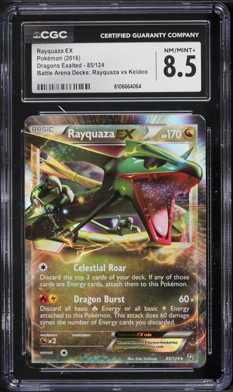 2016 Pokemon Black & White Dragons Exalted Battle Arena Holo Rayquaza EX #85 CGC 8.5 NM-MT+